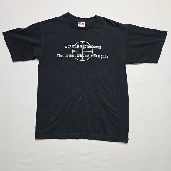 Vintage Pro Gun Shirt M Bayside Why Trust A Government Graphic Black Tee - Picture 1 of 10